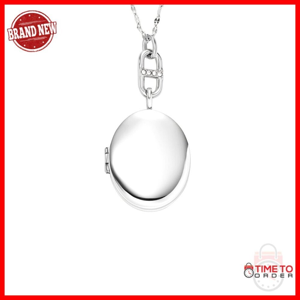 Stainless Steel Engravable Locket Necklace with Crystal Embellishments